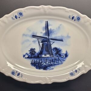 Vintage 1984 Delft Blauw Ter Steege | Windmill Oval Platter